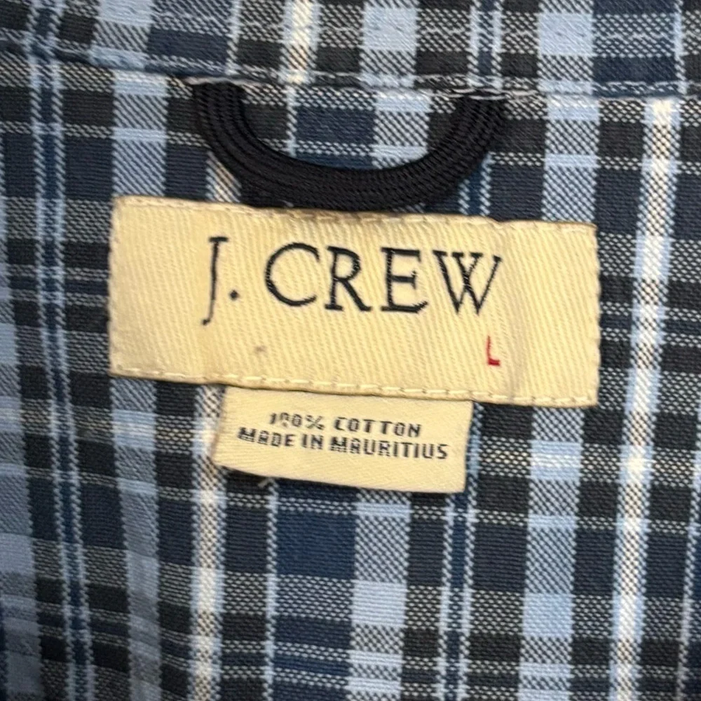 J.Crew Plaid Button-Up Shirt Blue White 100% Cotton Size L